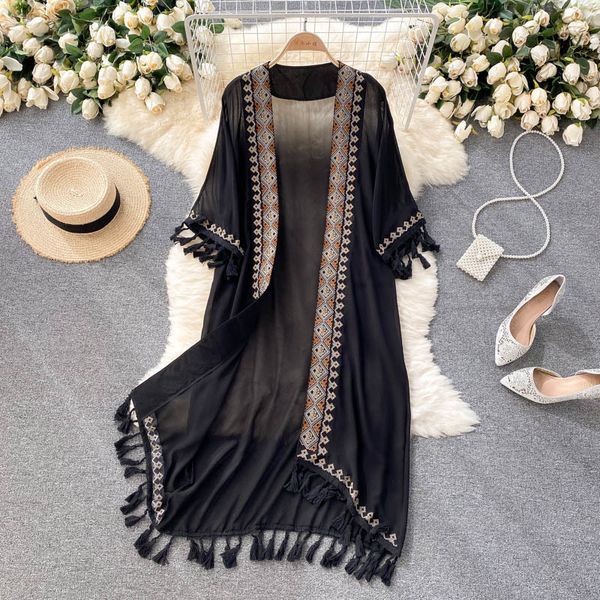 women's trench coats retro embroidery sun protection shirt women summer casual loose streetwear chiffon long cardigan 2023 230421, Tan;black
women's trench coats retro embroidery sun protection shirt women summer casual loose streetwear chiffon long cardigan 2023 230421, Tan;black