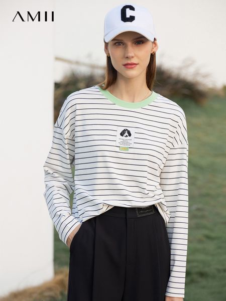 women's t-shirt amii minimalist t-shirts for women spring fashion o-neck niche design striped loose female tees 12321042 230421, White
women's t-shirt amii minimalist t-shirts for women spring fashion o-neck niche design striped loose female tees 12321042 230421, White