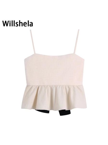 t-shirt willshela women fashion with bow solid ruffled backless cropped camisole vintage thin straps square collar female chic lady top, White
t-shirt willshela women fashion with bow solid ruffled backless cropped camisole vintage thin straps square collar female chic lady top, White