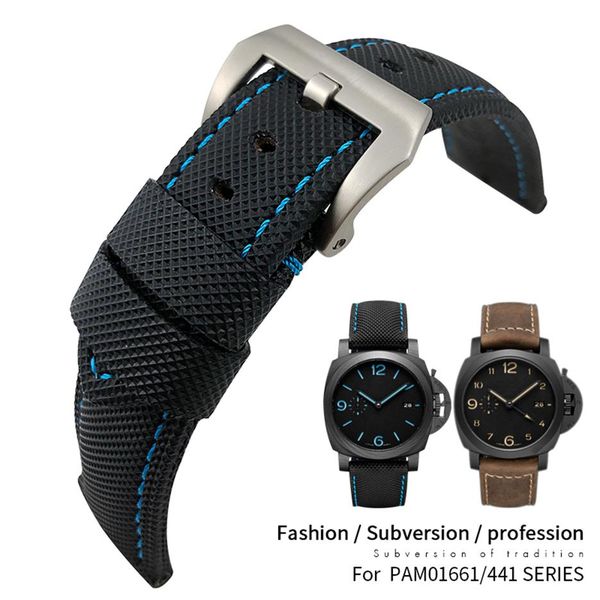 24mm nylon canvas leather watch strap for pam watchband pam01661 00441 1312 111 wrist band bracelet accessories 22mm p280n, Black;brown
24mm nylon canvas leather watch strap for pam watchband pam01661 00441 1312 111 wrist band bracelet accessories 22mm p280n, Black;brown