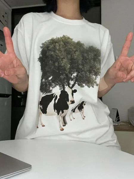 women's t-shirt niche design cute cow pattern print short-sleeved t-shirt women's summer oversized t-shirt y2k female woman clothe, White
women's t-shirt niche design cute cow pattern print short-sleeved t-shirt women's summer oversized t-shirt y2k female woman clothe, White