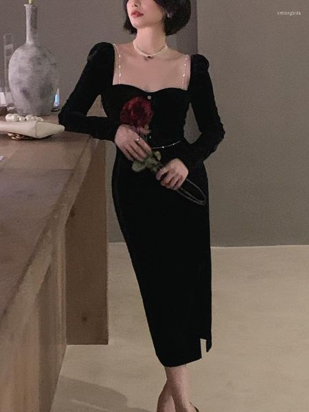 casual dresses autumn spring elegant black velvet dress for women vintage evening party midi female fashion clothing, Black;gray
casual dresses autumn spring elegant black velvet dress for women vintage evening party midi female fashion clothing, Black;gray