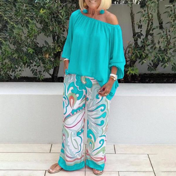 Women's Two Piece Pants 2 Pcs/Set Chic Spring Tops Suit Mid Waist Autumn Blouse Set Wear-resistant Loose Printed Women, Light blue
Women's Two Piece Pants 2 Pcs/Set Chic Spring Tops Suit Mid Waist Autumn Blouse Set Wear-resistant Loose Printed Women, Light blue