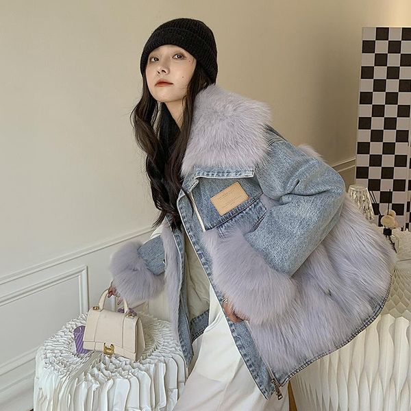fur winter coats for women 2022 fashion short natural fox fur lapel splicing denim jacket loose warm real fox fur pike outerwear, Black
fur winter coats for women 2022 fashion short natural fox fur lapel splicing denim jacket loose warm real fox fur pike outerwear, Black