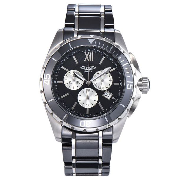new men quartz watch black ceramic two-tone stainless steel back dial silver hands chronograph197d, Slivery;brown
new men quartz watch black ceramic two-tone stainless steel back dial silver hands chronograph197d, Slivery;brown
