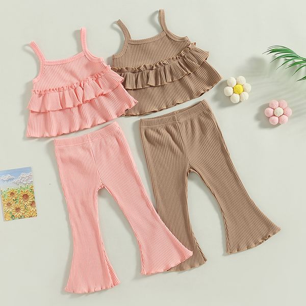clothing sets 1 6y children girls summer clothes set baby sleeveless layered ruffle sling flared pants solid color ribbed kids outfits 2304, White
clothing sets 1 6y children girls summer clothes set baby sleeveless layered ruffle sling flared pants solid color ribbed kids outfits 2304, White