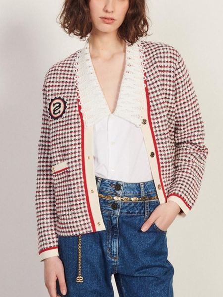sweaters ioo houndstooth contrast trim women cardigan 2022 fall winter french pairs fashion sweater, White;black
sweaters ioo houndstooth contrast trim women cardigan 2022 fall winter french pairs fashion sweater, White;black