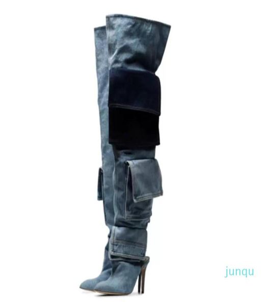 fashion knee high jeans boots pointed toes denim shoes for women pocket slip on thin heel runway banquet long footwear botas femin7611998, Black
fashion knee high jeans boots pointed toes denim shoes for women pocket slip on thin heel runway banquet long footwear botas femin7611998, Black