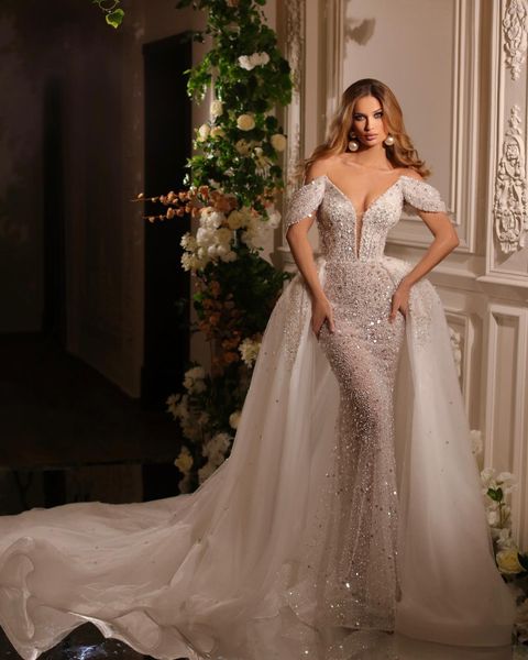 gorgeous mermaid wedding dresses v-neck off the shoulder whole body sequins backless zipper tulle chapel gown custom made plus size bridal g, White
gorgeous mermaid wedding dresses v-neck off the shoulder whole body sequins backless zipper tulle chapel gown custom made plus size bridal g, White