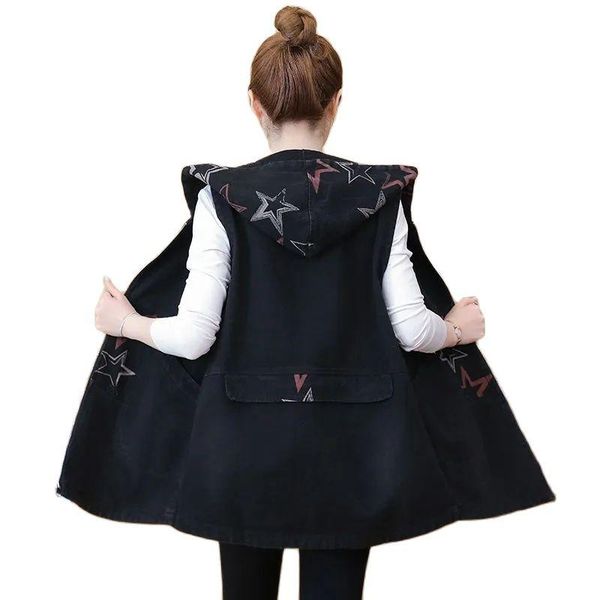 vests allmatch denim vest women's midlength 2022 new spring and autumn korean version loose hooded sleeveless waistcoat jacket, Black;white 
vests allmatch denim vest women's midlength 2022 new spring and autumn korean version loose hooded sleeveless waistcoat jacket, Black;white