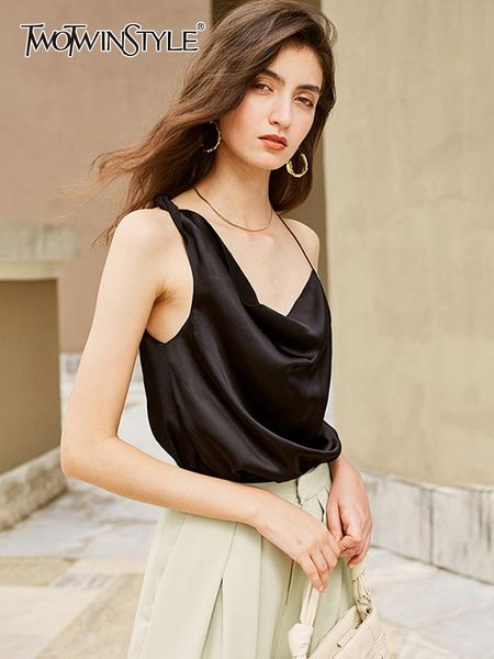 t-shirt twotwinstyle elegant asymmetrical women's vest v neck sleeveless spaghetti strap loose ruched vests for female fashion clothing, White
t-shirt twotwinstyle elegant asymmetrical women's vest v neck sleeveless spaghetti strap loose ruched vests for female fashion clothing, White