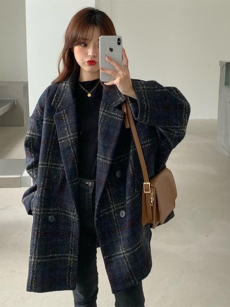 fur fashion plaid woolen coat women 2022 spring autumn warm double breasted turndown collar outwear female casual loose overcoat, Black
fur fashion plaid woolen coat women 2022 spring autumn warm double breasted turndown collar outwear female casual loose overcoat, Black