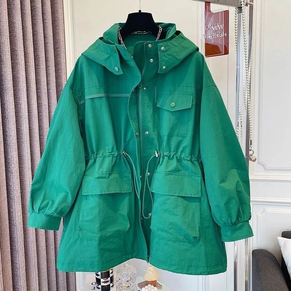 women's trench coat green jacket spring korean hooded loose casual drawstring waist basic white blue windbreaker female outwear 230421, Tan;black
women's trench coat green jacket spring korean hooded loose casual drawstring waist basic white blue windbreaker female outwear 230421, Tan;black