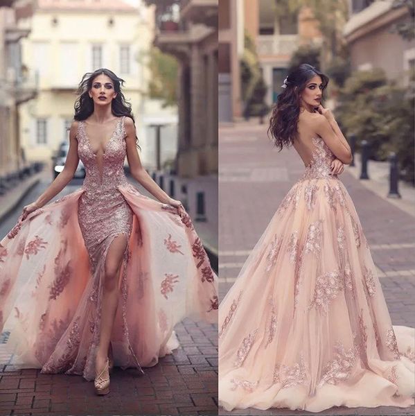 saudi arabic over skirt mermaid evening dresses sheer backless v neck appliques with capes long prom party split gowns, Black;red
saudi arabic over skirt mermaid evening dresses sheer backless v neck appliques with capes long prom party split gowns, Black;red