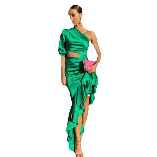 one shoulder evening dresses mermaid satin slit simple prom formal party gowns for women, Black;red
one shoulder evening dresses mermaid satin slit simple prom formal party gowns for women, Black;red