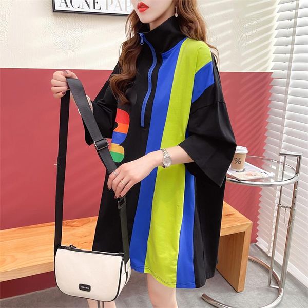 polos #0744 summer polo shirt for women spliced color turndown collar zipper loose long women's polo shirt short sleeves korean style, White
polos #0744 summer polo shirt for women spliced color turndown collar zipper loose long women's polo shirt short sleeves korean style, White