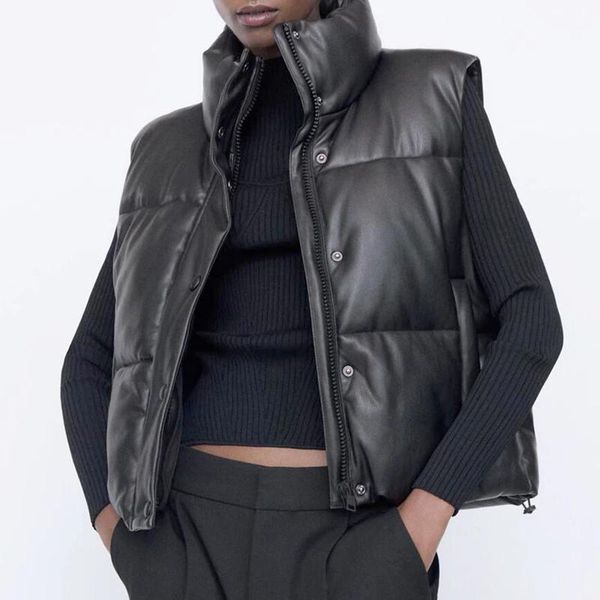 vests ailegogo new autumn winter vest women black sleeveless faux leather jacket casual zipper coat female warm cotton outwear, Black;white
vests ailegogo new autumn winter vest women black sleeveless faux leather jacket casual zipper coat female warm cotton outwear, Black;white