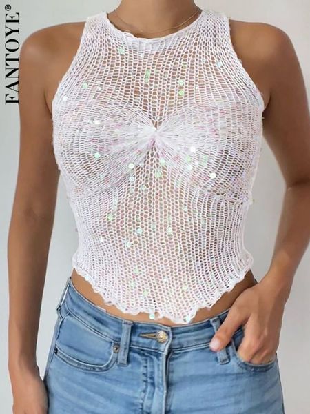 womens tshirt fantoye knit see through sparkling sequined women tank white sxey hollow out short female summer casual slim streetwear 230420
womens tshirt fantoye knit see through sparkling sequined women tank white sxey hollow out short female summer casual slim streetwear 230420