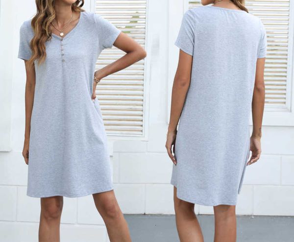 summer spring and new women's v-neck short sleeve dress solid color midskirt, Black;gray
summer spring and new women's v-neck short sleeve dress solid color midskirt, Black;gray