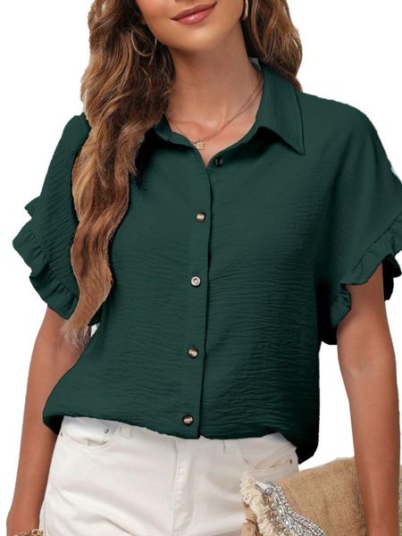 t-shirt womens korte mouwen solid revers hals chiffon button shirt voor de zomer, White
t-shirt womens korte mouwen solid revers hals chiffon button shirt voor de zomer, White