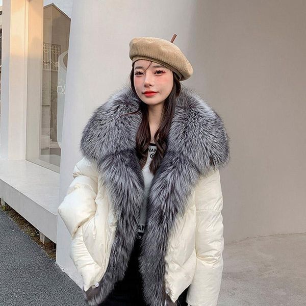 fur women's winter jacket white duck down jacket female fashion goose fur coats with real silver fox fur collar trim femme outw, Black
fur women's winter jacket white duck down jacket female fashion goose fur coats with real silver fox fur collar trim femme outw, Black