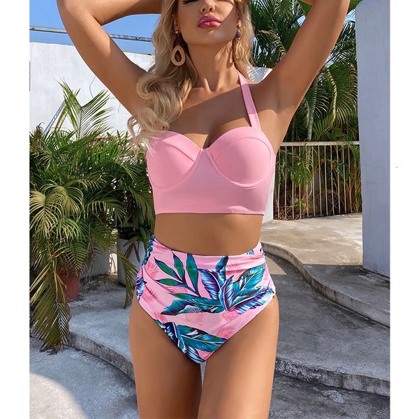 women's swimwear high waist bikini leaf print swimsuit women push up swimwear female halter bathing suit vintage swimming suit biquini, White;black
women's swimwear high waist bikini leaf print swimsuit women push up swimwear female halter bathing suit vintage swimming suit biquini, White;black