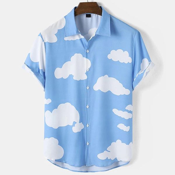 men's casual shirts short sleeve cloud printed hawaiian holiday fashion shirt summer tees oversized clothing 230421, White;black
men's casual shirts short sleeve cloud printed hawaiian holiday fashion shirt summer tees oversized clothing 230421, White;black