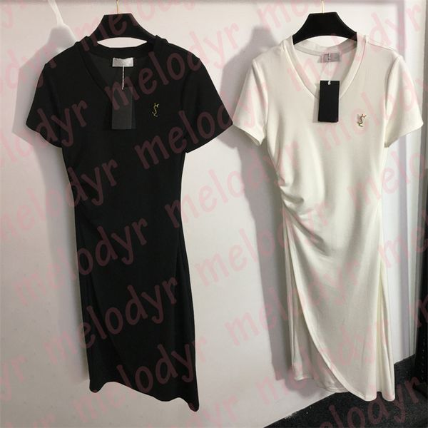 short sleeve dress fashion designer irregular split skirts with letter pins summer women dresses, Black
short sleeve dress fashion designer irregular split skirts with letter pins summer women dresses, Black