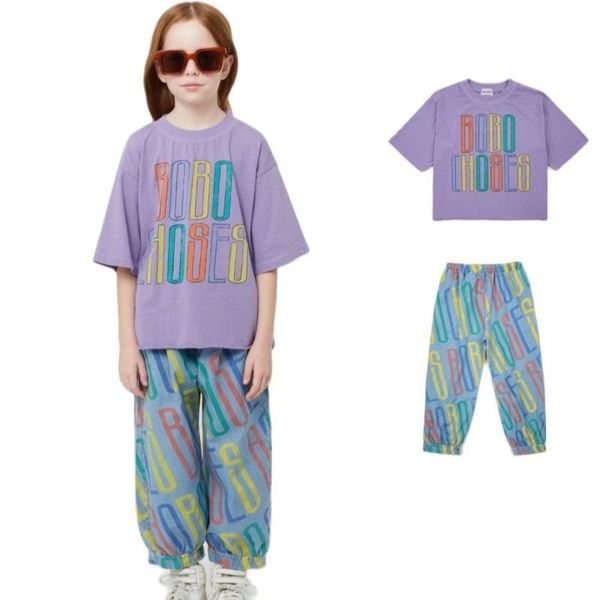 clothing sets children s t shirt set 2023 summer purple letters girls short sleeved cotton casual jeans 230420, White 
clothing sets children s t shirt set 2023 summer purple letters girls short sleeved cotton casual jeans 230420, White
