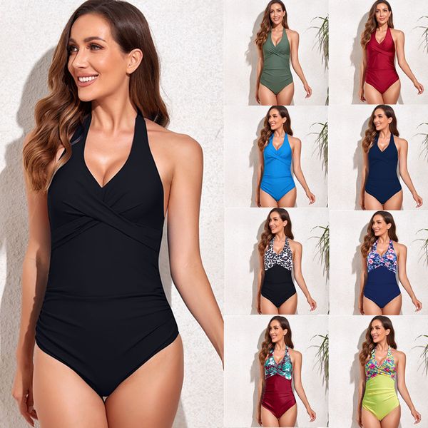 women v-neck one piece swimsuit tummy control halter slimming bathing suit bikini set swimwear for teen girls, White;black
women v-neck one piece swimsuit tummy control halter slimming bathing suit bikini set swimwear for teen girls, White;black