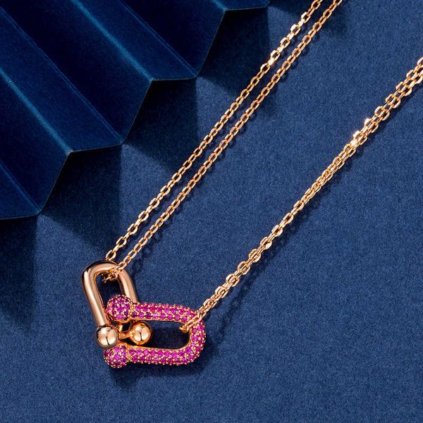 brand sterling silver tiffay double ring necklace buckle horseshoe rose gold pendant light luxury simple pink diamond chain collar, Black
brand sterling silver tiffay double ring necklace buckle horseshoe rose gold pendant light luxury simple pink diamond chain collar, Black