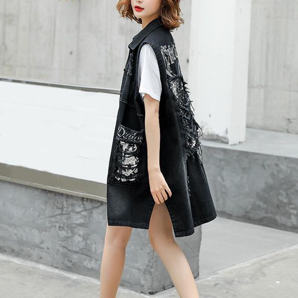 vests autumn hole korean women denim vest coats oversize embroidery sequins long vest jacket female 2022 korean loose lady black coat, Black;white
vests autumn hole korean women denim vest coats oversize embroidery sequins long vest jacket female 2022 korean loose lady black coat, Black;white