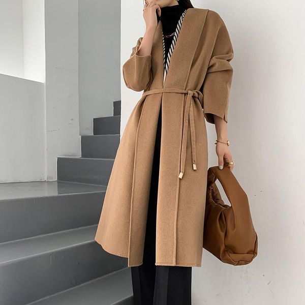 fur the new fall/winter hepburn style doublesided wool coat long style loose coat for women, Black
fur the new fall/winter hepburn style doublesided wool coat long style loose coat for women, Black