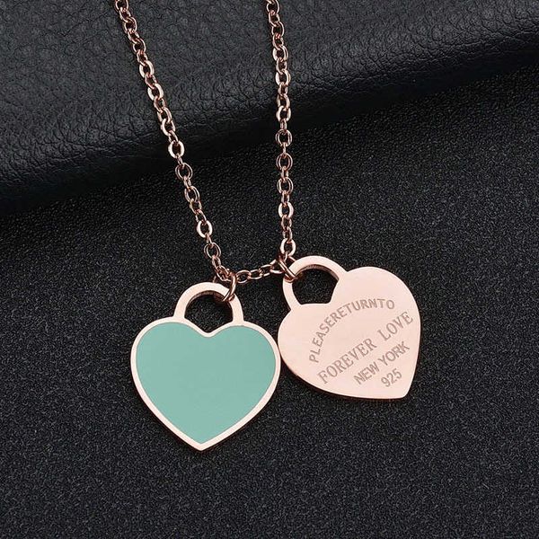 304 stainless steel double heart enamel necklace women's tiffy same blue peach collar chain, Black
304 stainless steel double heart enamel necklace women's tiffy same blue peach collar chain, Black