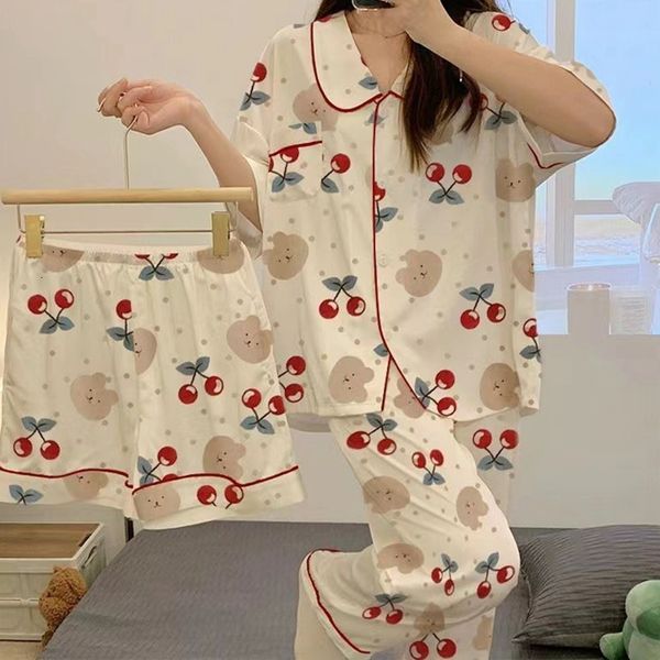 women's sleepwear korean style three pieces suit pajamas set turn-down collar short sleeve long pantsshorts sleepwear casual soft pyjam, Black;red
women's sleepwear korean style three pieces suit pajamas set turn-down collar short sleeve long pantsshorts sleepwear casual soft pyjam, Black;red