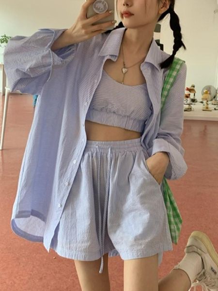 dress guuzyuviz summer casual 3 piece sets sling short tank elastic waist shorts loose long sleeve striped shirts women set, White
dress guuzyuviz summer casual 3 piece sets sling short tank elastic waist shorts loose long sleeve striped shirts women set, White