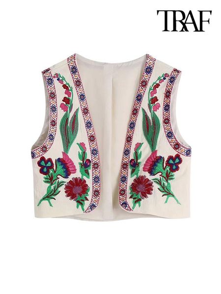 vests traf women fashion floral embroidery cropped open waistcoat vintage v neck sleeveless female outerwear chic, Black;white
vests traf women fashion floral embroidery cropped open waistcoat vintage v neck sleeveless female outerwear chic, Black;white
