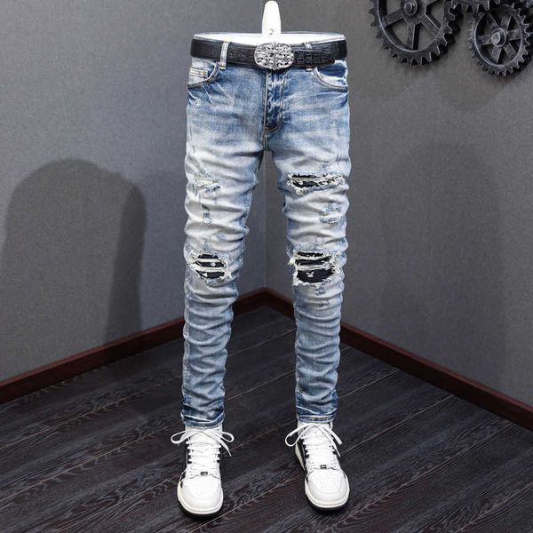 men's jeans high street fashion men jeans retro light blue elastic stretch skinny ripped jeans men patch designer hip hop brand pants h
men's jeans high street fashion men jeans retro light blue elastic stretch skinny ripped jeans men patch designer hip hop brand pants h