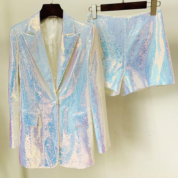 dress luxury custom reflective bling sequins design gorgeous 2 piece short set single buckles blazer coats short pants tide suit, White
dress luxury custom reflective bling sequins design gorgeous 2 piece short set single buckles blazer coats short pants tide suit, White
