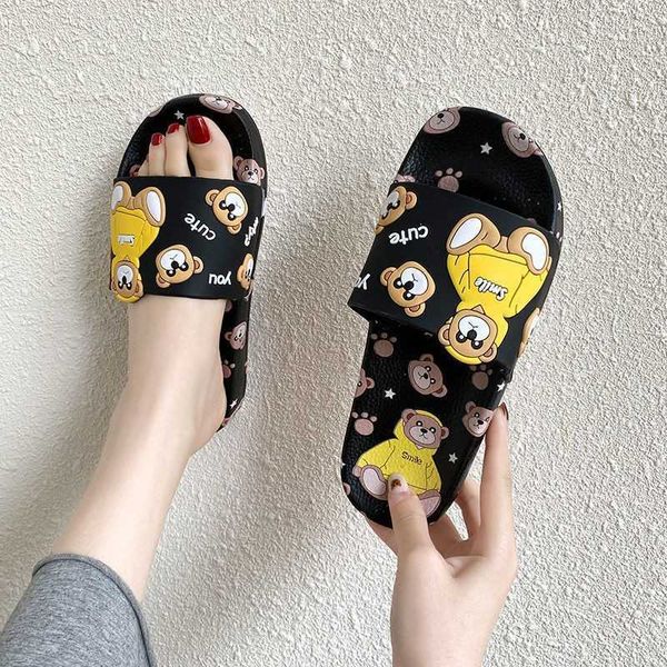 female summer wear new ins fashionable cute bear bathroom home cool slippers, Black
female summer wear new ins fashionable cute bear bathroom home cool slippers, Black