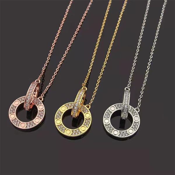 classic double ring full diamond love necklace fashion women crystal pendant necklace stainless steel designer jewelr343e, Silver
classic double ring full diamond love necklace fashion women crystal pendant necklace stainless steel designer jewelr343e, Silver