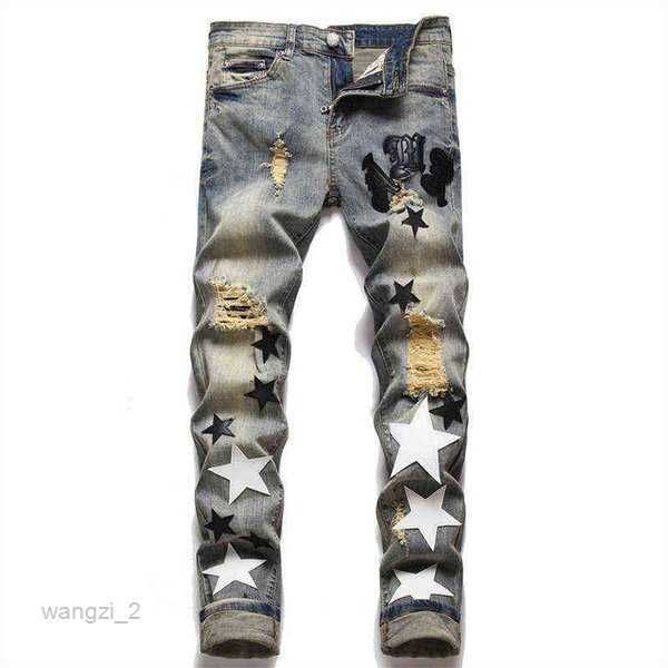 miri men's jeans jean star embroidery trend brand motorcycle z5z4, Blue