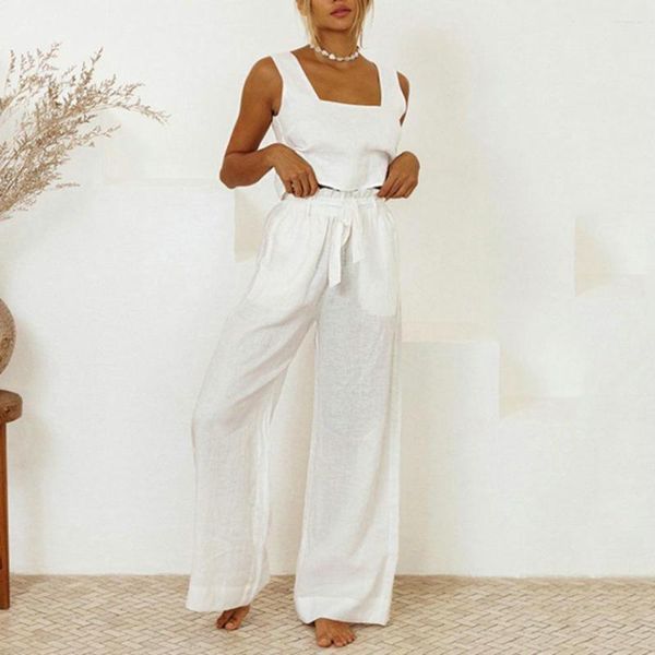 Women' Two Piece Pants 2Pcs/Set Square Collar Sleeveless High Waist Drawstring Pockets Lady Outfit Solid Color Short Vest Wide Leg Long Set, Khaki
Women' Two Piece Pants 2Pcs/Set Square Collar Sleeveless High Waist Drawstring Pockets Lady Outfit Solid Color Short Vest Wide Leg Long Set, Khaki