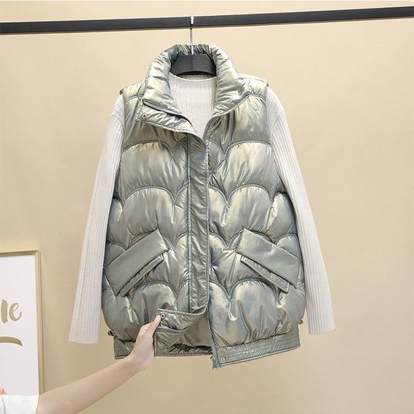 vests women's shiny autumn winter puffer vest solid zipper ladies casual sleeveless jacket parka cotton padded thick outwear waistcoat, Black;white
vests women's shiny autumn winter puffer vest solid zipper ladies casual sleeveless jacket parka cotton padded thick outwear waistcoat, Black;white