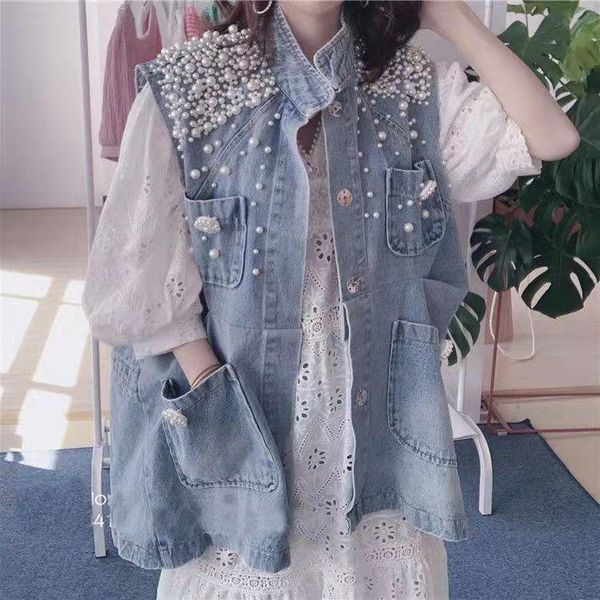 vests denim vest for women 2021 spring and summer new heavy work shoulder pearl coat waistcoat loose bf jacket cardigan fashion s5xl, Black;white
vests denim vest for women 2021 spring and summer new heavy work shoulder pearl coat waistcoat loose bf jacket cardigan fashion s5xl, Black;white