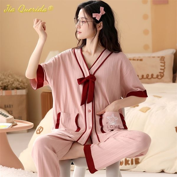 women's sleepwear fashion summer pajamas women thin homesuit short sleeved long pants cotton kawaii bear printing sleepwear cardigan ni, Black;red
women's sleepwear fashion summer pajamas women thin homesuit short sleeved long pants cotton kawaii bear printing sleepwear cardigan ni, Black;red