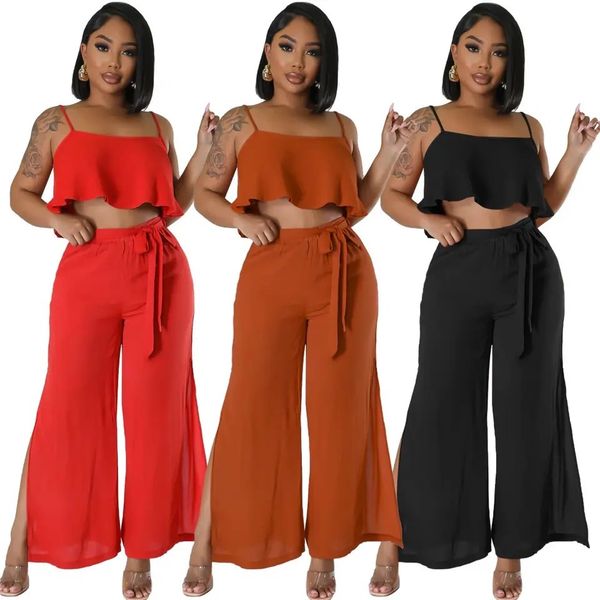 summer 2023 women clothing solid color sleeveless crop elegant casual slit wide leg pants two piece set streetwear, White
summer 2023 women clothing solid color sleeveless crop elegant casual slit wide leg pants two piece set streetwear, White