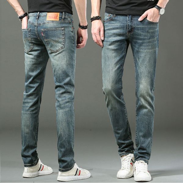 the brand's l weiss jeans men's vintage classic fashion casual pants scratched versatile slim fit stretch small straight feet, Blue
the brand's l weiss jeans men's vintage classic fashion casual pants scratched versatile slim fit stretch small straight feet, Blue