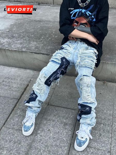 pants fashion streetwear mens washed knife cut damaged patch ripped jeans stitching men's and women's straight loose wide leg pant, Black
pants fashion streetwear mens washed knife cut damaged patch ripped jeans stitching men's and women's straight loose wide leg pant, Black