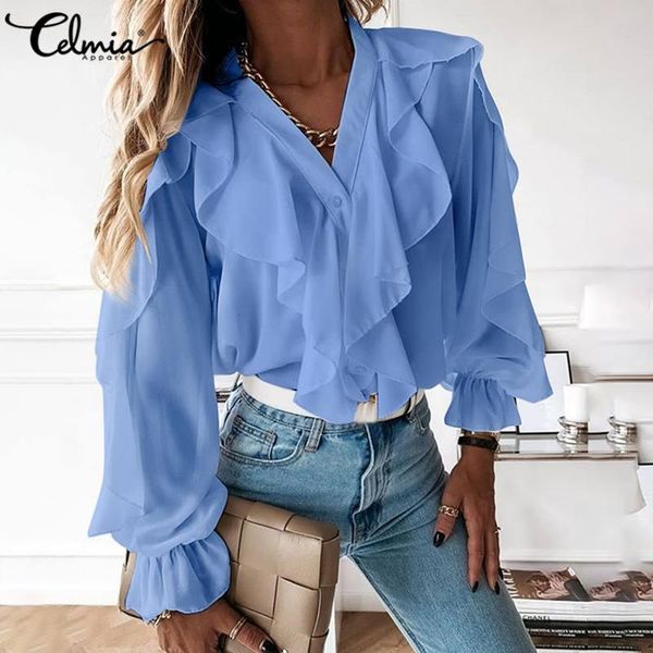 t-shirt women white blouse celmia 2022 fashion elegant ruffled v neck long sleeve shirt female casual button streetwear blusas
t-shirt women white blouse celmia 2022 fashion elegant ruffled v neck long sleeve shirt female casual button streetwear blusas